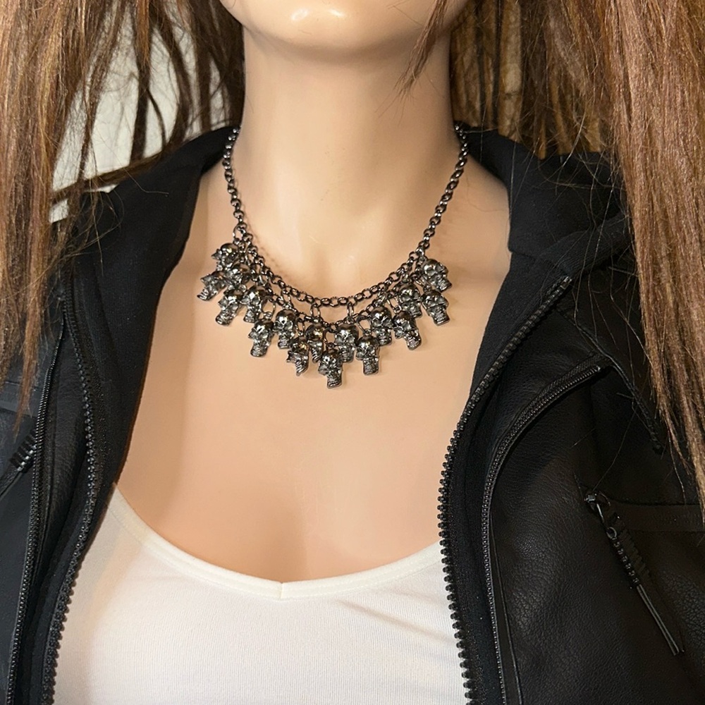 Classical Skull Necklace Pendants-Rock Punk Multi-layer Chain Statement Necklace